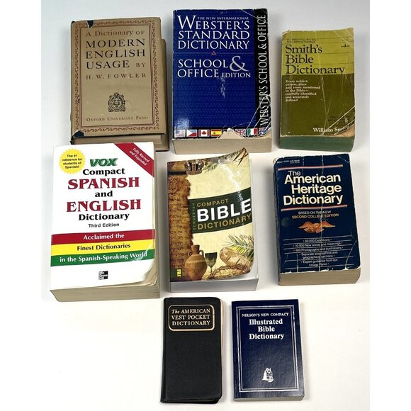 Lot 8 Variety DICTIONARIES Dictionary English Spanish School Bible Reference - Picture 1 of 3